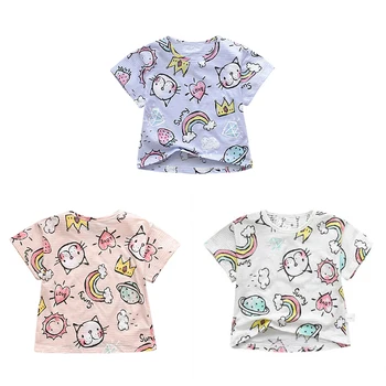 De los niños de Manga Corta T-shirt Patrón de dibujos animados de Niños T-Shirts de Algodón Transpirable Chicas Chicos Paño 1-6Y