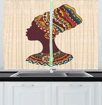 Tribal Decoración Cortinas de la Mujer Africana en la Étnicas Tradicionales de la Moda Vestido de Retrato de Glamour en la Ventana Gráfica de Cortinas para la Sala de estar