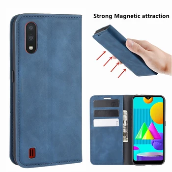 Magnético de adsorción de Cuero de la Pu de la caja del Teléfono para Samsung Galaxy M01 M015F/G Retro Caso de la Cartera de Negocios de Teléfono Protector de la Cubierta