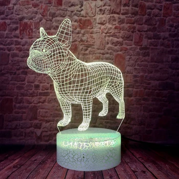 Bulldog francés Bulldog LED 3D Noche Ligh Enfants Multi-color de la Cabecera Perro Lámpara de Mesa de Cumpleaños Decoración USB Sueño de Iluminación de la Nave