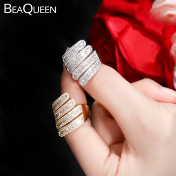 BeaQueen Dubai Lujo Anillos para las Mujeres Zirconia Cúbico de Oro y Plata de Color Ajustable Anillo de Dedo de la Fiesta de la Boda de la Joyería R108