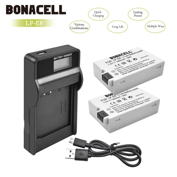 Bonacell LP-E8 LP E8 LPE8 Batería de la Cámara+LCD Cargador Para Canon EOS 550D 600D 650D 700D Kiss X4 X5 X6i X7i Rebel T2i T3i T4i L50