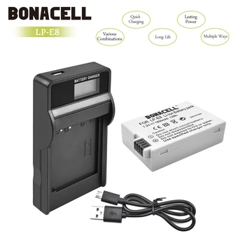 Bonacell LP-E8 LP E8 LPE8 Batería de la Cámara+LCD Cargador Para Canon EOS 550D 600D 650D 700D Kiss X4 X5 X6i X7i Rebel T2i T3i T4i L50
