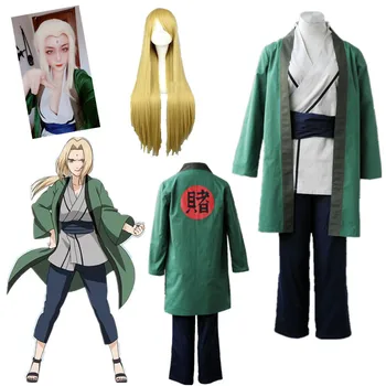 Anime Nuevo Caliente Naruto Tsunade traje de Cosplay de Halloween del Partido Verde kimono con pelucas