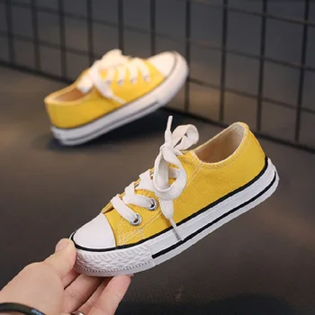 Bebé niños zapatos para niñas zapatos de lona de los varones 2019 temporada de primavera / verano de las niñas zapatillas de deporte amarillo de la moda de niño zapatos de la UE 21-37