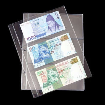 10 Pcs / Paquete de PVC Transparente Páginas de álbumes 3 Bolsillos de Dinero Factura Nota de Moneda Titular de la Colección de Álbumes de Fotos en Carpetas
