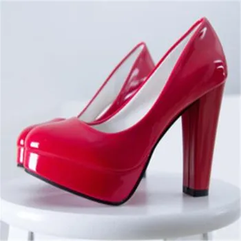 Caliente de las Mujeres Bombea los Zapatos de las Mujeres de Cuero de la PU de Deslizamiento Superficial-En la Ronda del Dedo del pie zapatos de tacón Alto la Fiesta de la Boda Derss zapatos de Mujer de tamaño Más 34-42 Nuevo