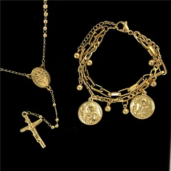 1 Juego De La Medalla De San Benito Collar Católica San Benito De Jesús Cruz Colgante De Collares Para Hombres, Mujeres Religiosas De La Joyería