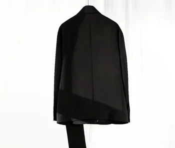 Los hombres de traje traje de Yamamoto estilo super loose oscuro negro simple de doble botonadura irregular, asimétrica
