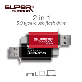 Caliente 2 EN 1 OTG usb 3.0 Palo unidad flash de 128 gb 64 GB 32 GB pendrive de 16 gb Unidad Flash USB de Alta Velocidad de la impulsión de la Pluma para el Tipo-C Dispositivo