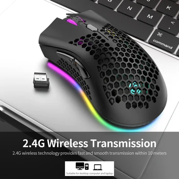 2.4 G Wireless Gaming Mouse Ratón Recargable con Luz RGB Efecto 3 DPI Ajustable Ahuecado Diseño de Panal Blanco
