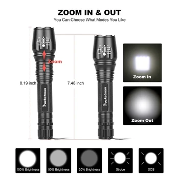 5 Modos de luz Super Brillante Super Brillante LED Linterna Zoom XML-T6/L2 Fuerte Luz Impermeable de la Policía Linternas 18650 Antorcha Ilumina