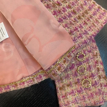 Nuevo estilo pequeño fragancia de tejido de tweed Rosa de Doble Botonadura temperamento de la Celebridad Slim Fit abrigo de niña
