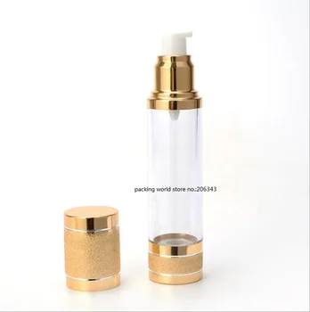 50ML de oro de plástico sin aire de la botella para muestras de suero/loción/fundación/aceite/gel/emulsión recargable portátil del cuidado de piel de embalaje de cosméticos