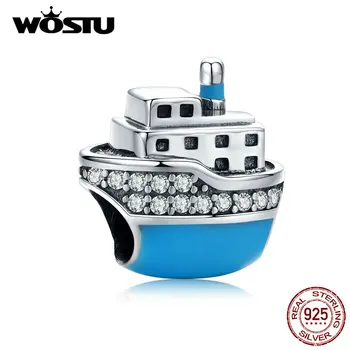 WOSTU de la Plata Esterlina 925 de Viajes de Cruceros Azul Perlas de Zirconio Encantos Ajuste Original de la Pulsera del Collar de Lujo de la Joyería DXC1379