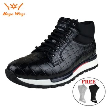 De lujo Real de Cocodrilo Vientre de la Piel de los Hombres de Tobillo Negro Zapatillas de deporte de Cuero de Cocodrilo Genuino de cordones Masculinos de Ocio Zapatos de Deporte