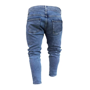 Los Hombres Transpirable Ripped Jeans Primavera Verano Otoño Masculino Personalizada Insignia De Decoración Mediados De Cintura Elástica Delgada Pantalones Largos Streetwear