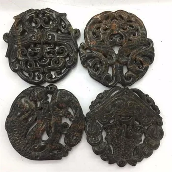 Encantos Tradicionales de Asia Antigua Vintage Escultura de Talla de Arte Patrón Negro Semi Preciosas Piedra Colgante De Collar de la Joyería de BRICOLAJE