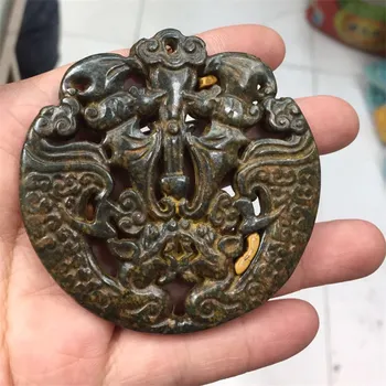 Encantos Tradicionales de Asia Antigua Vintage Escultura de Talla de Arte Patrón Negro Semi Preciosas Piedra Colgante De Collar de la Joyería de BRICOLAJE