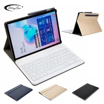 Estuche con teclado para Samsung Galaxy Tab S6 10.5 2019 SM-T860/SM-T865 T860 de la PU del Soporte del Cuero Desmontable del Teclado de la Tableta Smart Cover