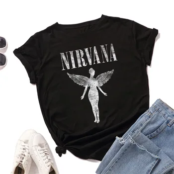 2020 Verano de las Mujeres de la Camiseta de Nirvana de Impresión de Manga Corta Camisetas, Tops de las Señoras de Harajuku Ángel Más el Tamaño de la Camiseta de Ropa de Mujer T-shirts