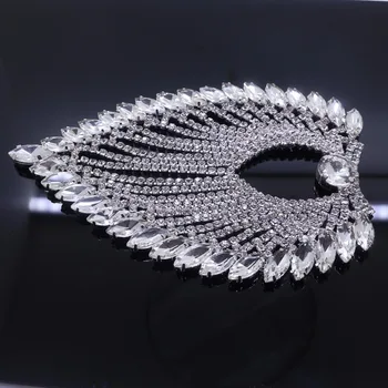 La moda 1pcs de Plata para el Claro Cristal de diamante de imitación de Apliques de Recorte Recorte hecho a Mano de Prendas de Vestuario de la Decoración de 13.5x9.5cm