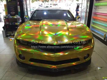 20X49CM/Lote de Oro Chrome Holográfica Envoltura de arco iris de la película de Vinilo Cromo láser de Vinilo de la etiqueta engomada del coche con el aire libre de la burbuja por el envío gratuito
