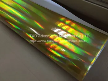 20X49CM/Lote de Oro Chrome Holográfica Envoltura de arco iris de la película de Vinilo Cromo láser de Vinilo de la etiqueta engomada del coche con el aire libre de la burbuja por el envío gratuito