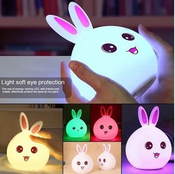Led de Conejo Luz de la Noche USB para Niños Bebé Niños Regalo de los Animales de dibujos animados Decorativa de la Lámpara de la Mesilla de Dormitorio, Sala de estar