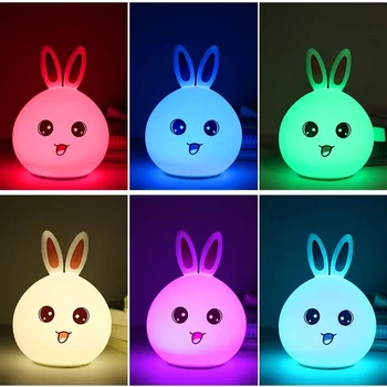 Led de Conejo Luz de la Noche USB para Niños Bebé Niños Regalo de los Animales de dibujos animados Decorativa de la Lámpara de la Mesilla de Dormitorio, Sala de estar