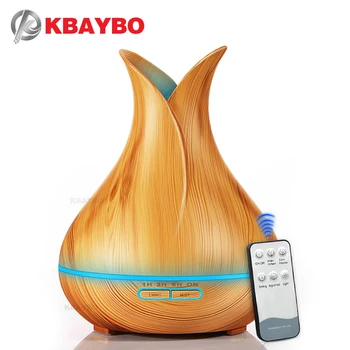 KBAYBO 400 ml de Aroma de Aceite Esencial Difusor Ultrasónico Humidificador de Aire con el Grano de Madera 7 Cambio de Color de Luces LED para la Oficina en Casa