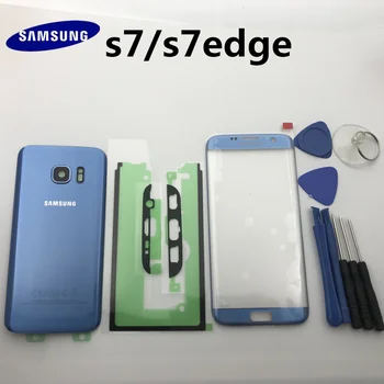 Nuevo Original Para Samsung Galaxy S7 G930 s7 borde g935 Vidrio trasero de la Cubierta Posterior de la Batería Cubierta de la Puerta+vidrio Frontal de la lente+adhesivo+herramientas