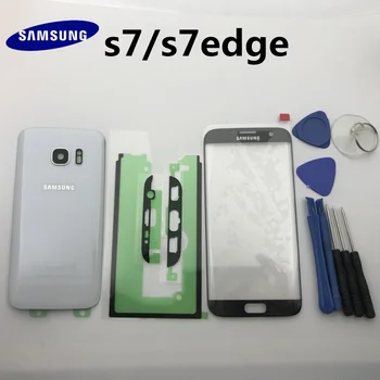 Nuevo Original Para Samsung Galaxy S7 G930 s7 borde g935 Vidrio trasero de la Cubierta Posterior de la Batería Cubierta de la Puerta+vidrio Frontal de la lente+adhesivo+herramientas