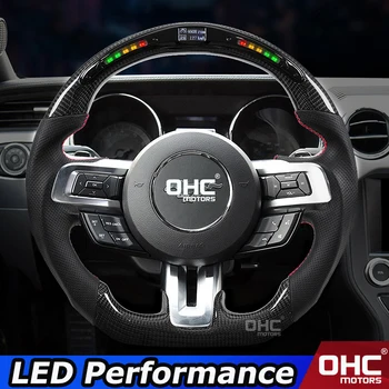 Real de Fibra de Carbono LED Volante compatible para Ford Mustang OHC Motores de Rendimiento del LED, Pantalla LED de la Rueda de Dirección