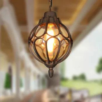 Vintage candelabros de cristal de la bola al aire libre de la lámpara colgante balcón de uva impermeable de aluminio E27 bombilla jardín de la lámpara colgante loft ZM1026
