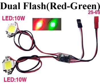 2-6S LED Dual Noche de Navegación Rojo+Verde Doble/Single Flash Estroboscópico de la Cabeza de la Lámpara W/ Controlador de f RC Aviones de la Carrera de drones