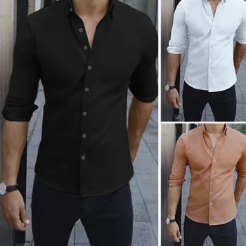 Hombres Camisas Slim Fit Color Sólido De Manga Larga De Una Sola Smart Casual Camisetas De 2019 Nueva Moda Caliente De La Venta Cruzada De Cobertura Casual Tops