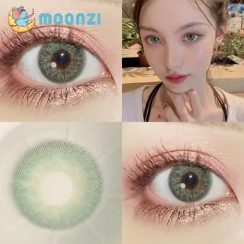 MOONZI holandés primaria de Color verde de la lente de contacto pequeña belleza alumno Lentes de Contacto para los ojos anual de la Miopía de la prescripción grados