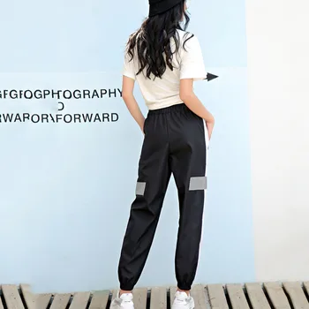 Pantalones de chándal de Mujer de Cintura Alta Casual Lado de la Raya de la Carta de Harén Pantalones de Verano de 2020 reflexivo de la Calle de la Carga de Carrito de Hip Hop Pantalón Femenino