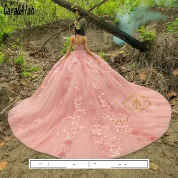 Vestidos De XV Años color Rosa Vestidos de Quinceañera Apliques con Cuentas de Chicas Mexicanas de 15 Años Cumpleaños Vestido de Baile Vestido de 2021