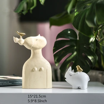9 cm 19 cm 21.5 cm de Resina de Aves Rhino Chica Figuritas Creativo Nórdicos Animales fantásticos Adorno de Decoración del Hogar Accesorios de Regalo