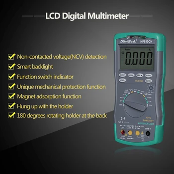 HoldPeak HP-890CN LCD Multímetro Digital de CC Tensión CA Corriente Medidor de la Temperatura del probador Meaurement de Rango Automático Diagnóstico - herramienta