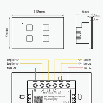 NOS WiFi Smart Switch Inalámbrico de la Pared Toque de Luz Interruptor,2/3 Manera,Panel de Vidrio Touch-Sensor 1/2/3/4 Pandillas,Trabaja Con Alexa Googlehome