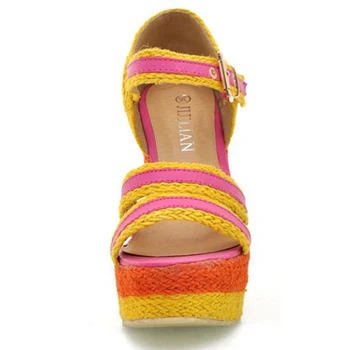 BONJOMARISA 2020 de Moda de la Marca Nueva de Damas de la Caña de Sandalias de colores de Alta Sandalias de Plataforma de las Mujeres de Verano de 2020 Alta Cuñas Zapatos de Mujer