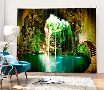 El lago de la Cueva En La Impresión 3D de la Ventana de Cortinas Parasol Curtians Sala de estar Dormitorio Personalizar el Tamaño