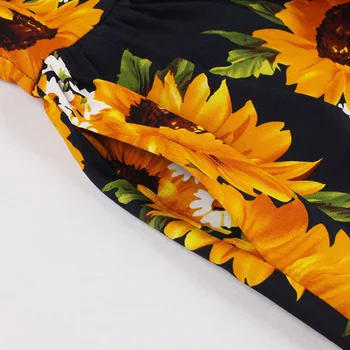 Tonval de Girasol Floral Cuello V Retro de los años 50 Manto Delgado Vestido de Fiesta Elegante de las Mujeres Más el Tamaño de Botón de Algodón Pinup de la Vendimia Vestidos de