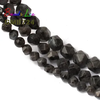 La Piedra Natural de Talón Facetado Negro Flash Labradorita Suelta Perlas Para la Joyería de BRICOLAJE Pulsera del Collar de la Joyería 6 8 10 mm 15