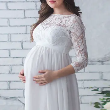 La Maternidad De Las Mujeres De La Llanura Vestido Plisado Maxi Embarazo De La Ducha Del Bebé Del Vestido De Boda De Verano De 2019 Encaje De Gasa Suave Delgado Vestido