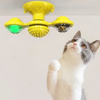 Gato de Juguete de la Tornamesa de Rasguño de Gato de Juguete Contenedor de Comida Tocadiscos con Ventosa de Silicona Cosquillas en los Gatos de Pelo Cepillo para Mascota