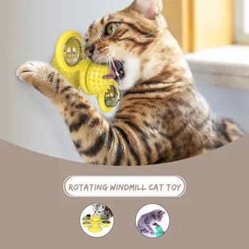 Gato de Juguete de la Tornamesa de Rasguño de Gato de Juguete Contenedor de Comida Tocadiscos con Ventosa de Silicona Cosquillas en los Gatos de Pelo Cepillo para Mascota
